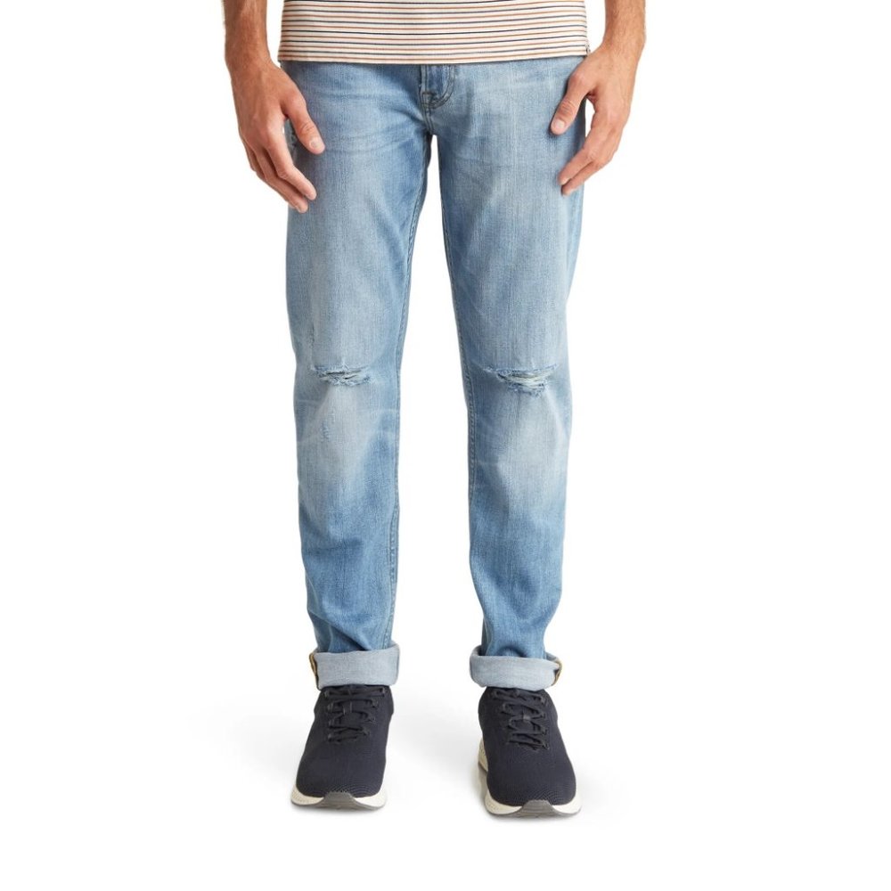 7 For All Mankind $228 NWT Men's Paxtyn Skinny Jeans Distressed Knee Faded Denim